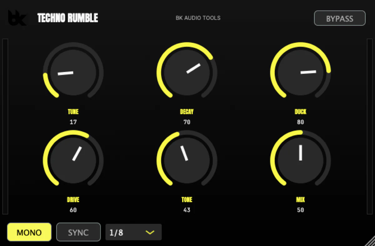 The TECHNO RUMBLE plugin interface